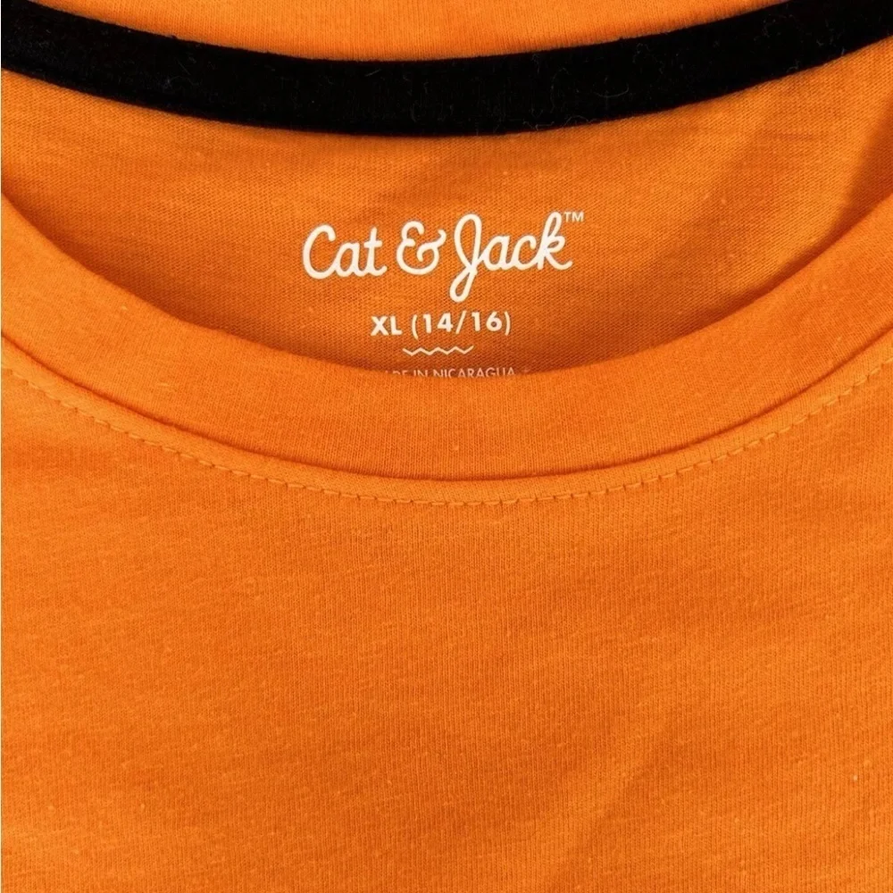 NEW Cat & Jack Girls Orange Short Sleeve Graphic Tee Witch Pumpkin SIZE XL 14-16